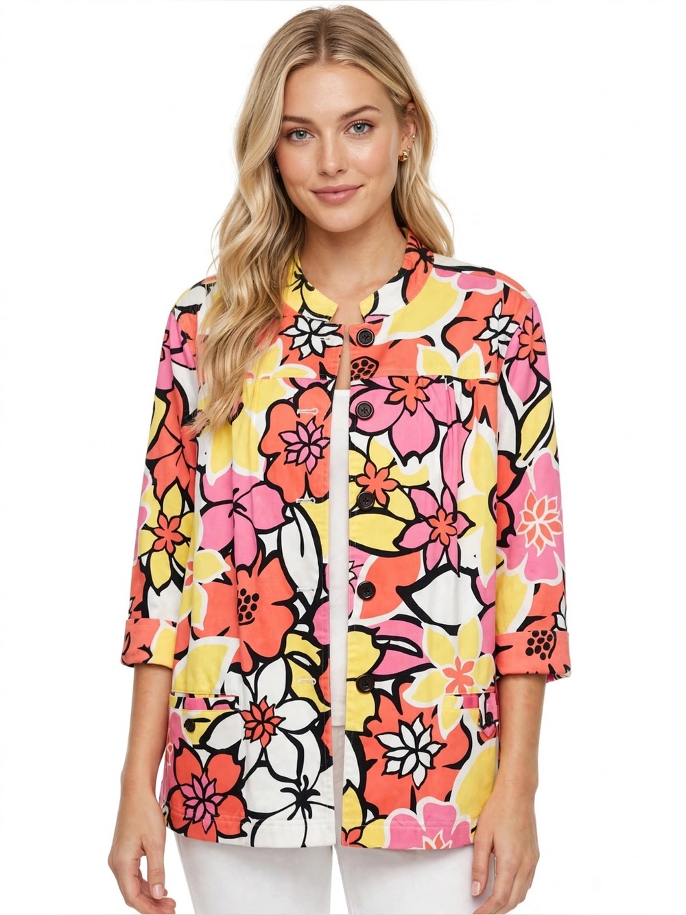 westbound Floral Zip Jacket in Pink & Yellow Size XL